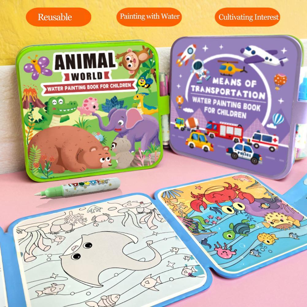 Reusable Water Magic Coloring Book - Foldable Water Painting Book For Kids,