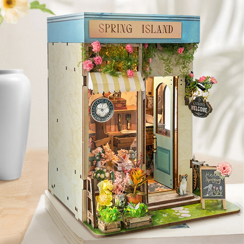 DIY Wooden Spring Island Flowe - огляд і ціна Diy Wooden Book Nook Kit Shelf Insert