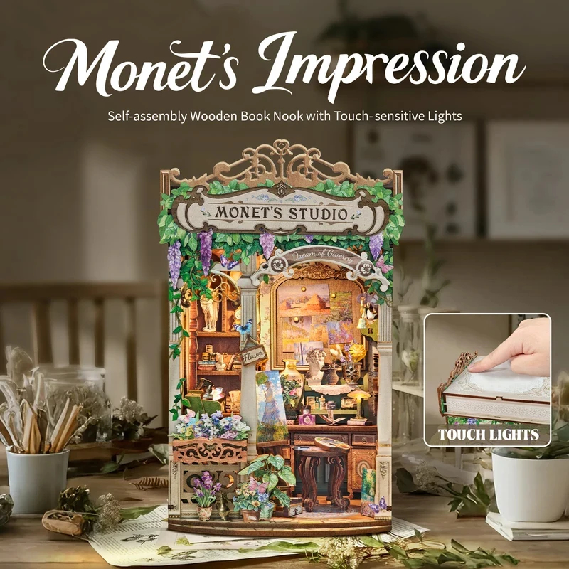 Wooden Monet's Studio Book Noo - огляд і ціна Diy Wooden Book Nook Kit Shelf Insert