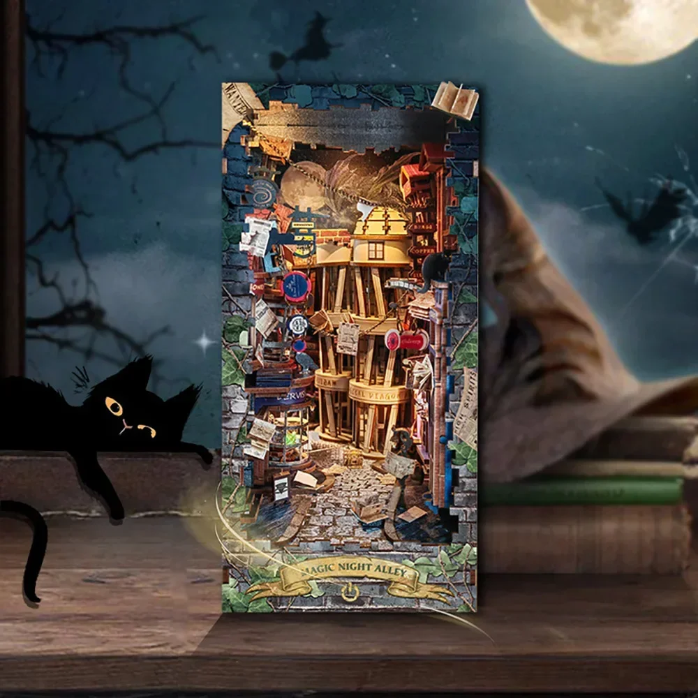 Retro DIY Magic Night Alley Wo - огляд і ціна Diy Wooden Book Nook Kit Shelf Insert