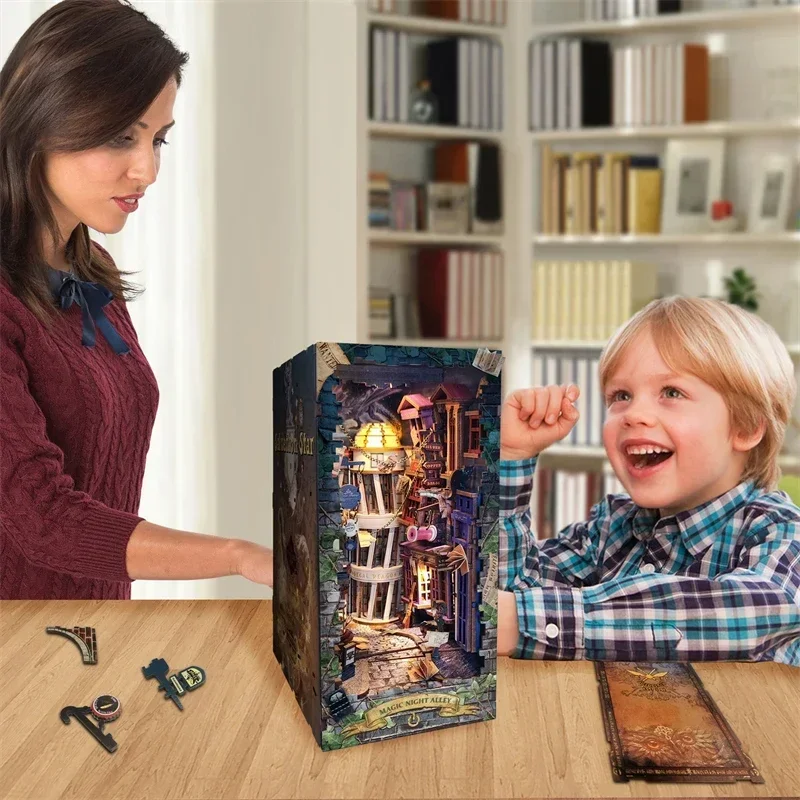 Retro DIY Magic Night Alley Wo - огляд і ціна Diy Wooden Book Nook Kit Shelf Insert